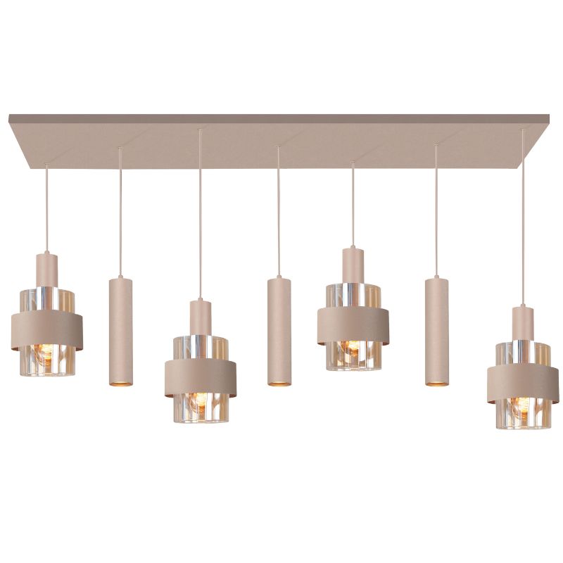 H5685.03 Hanglamp Marrone zand 3xGU10 + 4x glas bruin, balk 130cm