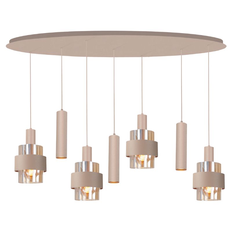 H5686.03 Hanglamp Marrone zand 3xGU10 + 4x glas bruin ovaal